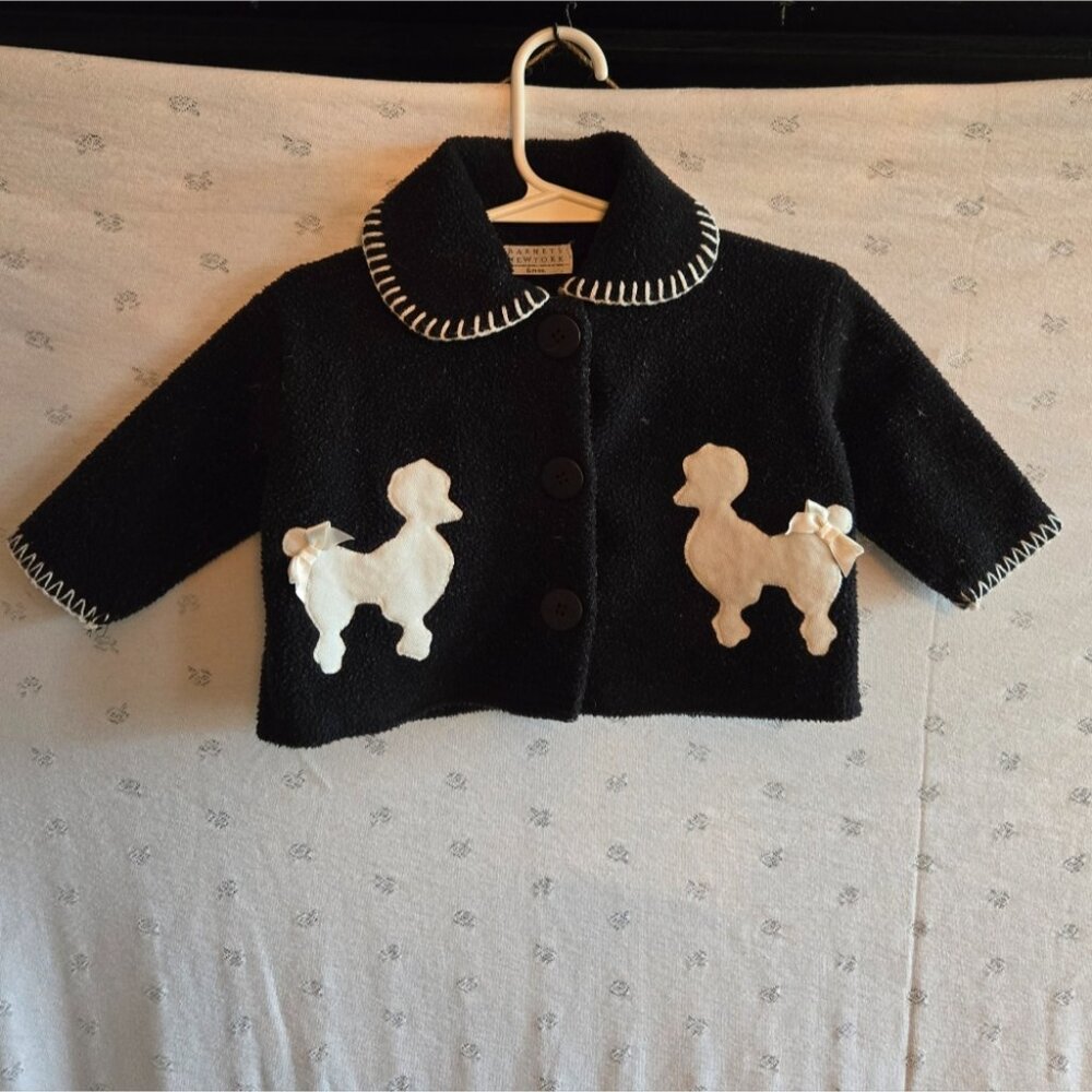 Barneys New York Black Fleece Jacket with White Poodle Design Size 6 months